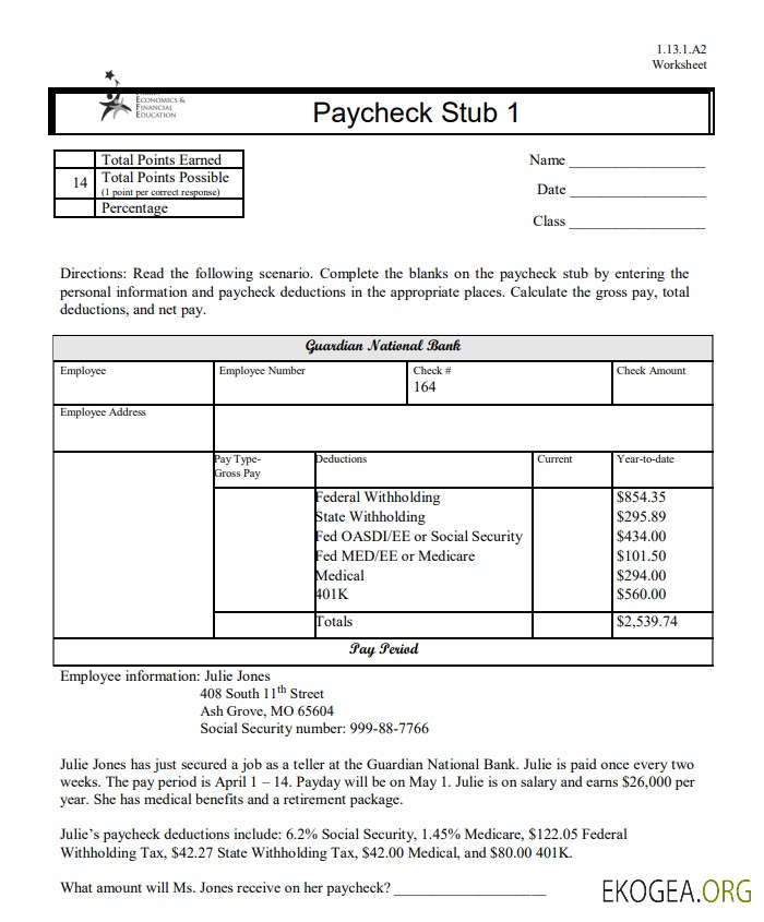 Modèle Word et PDF de talon de chèque de paie pour l'économie familiale et l'éducation financière